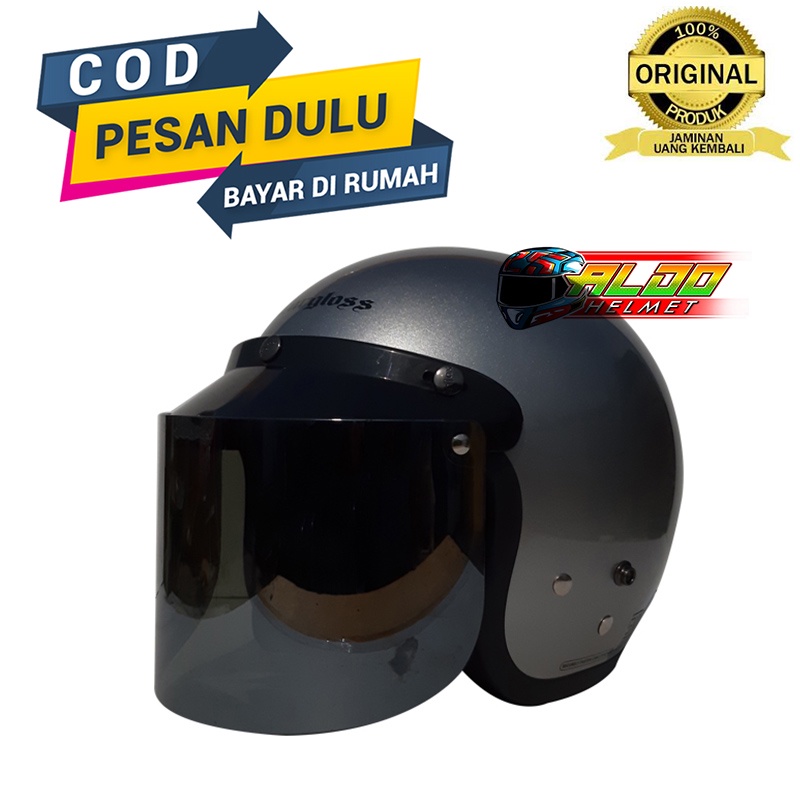 CARGLOSS | HELM CARGLOSS RETRO SILVER METALIC ORIGINAL KACA FLAT INJAK | CARGLOSS 100 % ORI | HELM R