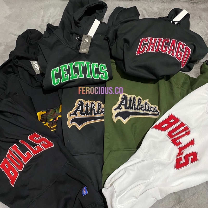 hoodie CHICAGO BULLS X MITCHELL&amp;NESS warna hitam full tag bordir timbul sweater terlaris bisa cod