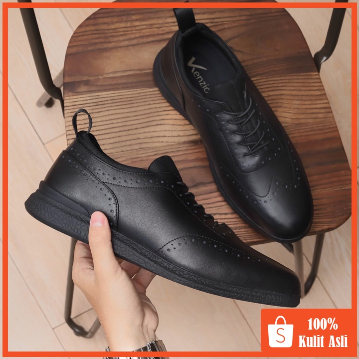 Aristo Black (Kulit Asli) - Sepatu Formal Pria Pantofel Casual Kerja Kantor Kuliah Pantopel Kasual Cowok Oxford