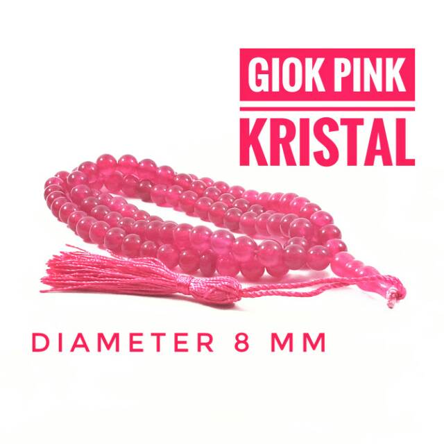 TASBIH BATU PINK JADE KRISTAL DIM 8MM ISI 99 BUTIR PERLENGKAPAN IBADAH SHOLAT DZIKIR FAHSION MUSLIM