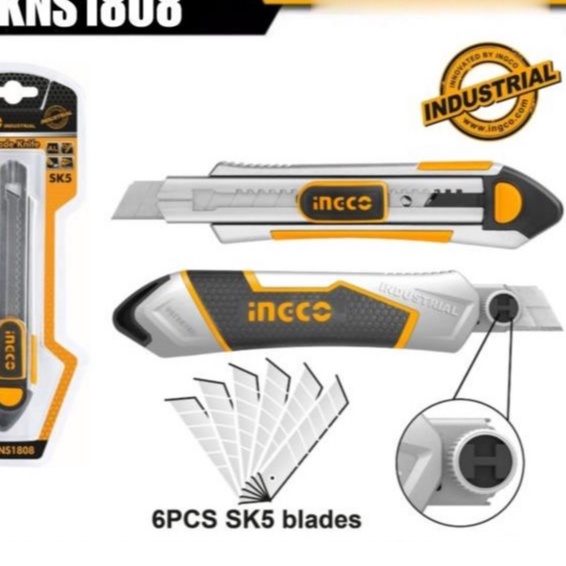 

INGCO HKNS1808 - PISAU CUTTER SNAP OFF BLADE KNIFE SLIM 6 PCS BLADE