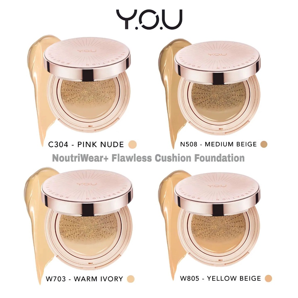 YOU Noutriwear+ Flawless Cushion Foundation [Nourishing | Poreless Full Coverage | SPF 40 &amp; PA+++ | Tahan Lama 16 Jam]