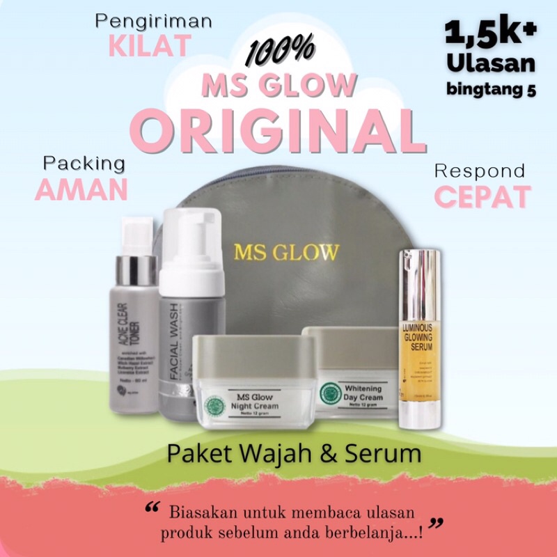 MS GLOW PAKET WAJAH (TONER, FACIAL WASH, NIGHT CREAM, DAY CREAM) skincare anti acne aging TJ.BL.C.1