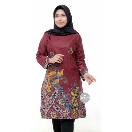 Baju Batik Tunik Atasan Wanita kantor Motif Kenari Maron