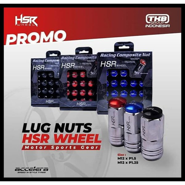 Baut Roda HSR Hitam ukuran drat 1,5 Mur Roda Racing Black Mur Roda Racing HSR