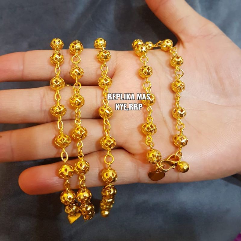 Gelang bola lapis emas 24k /replika, tahan lama,awet,persis seperti asli,tahan,cantik