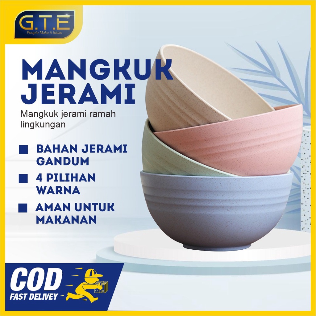 GTE | Mangkok Wheat Straw Bowl | Mangkuk Plastik Microwave Warna Warni | Gandum kokoh | BPA Free | Mangkuk bahan Jerami