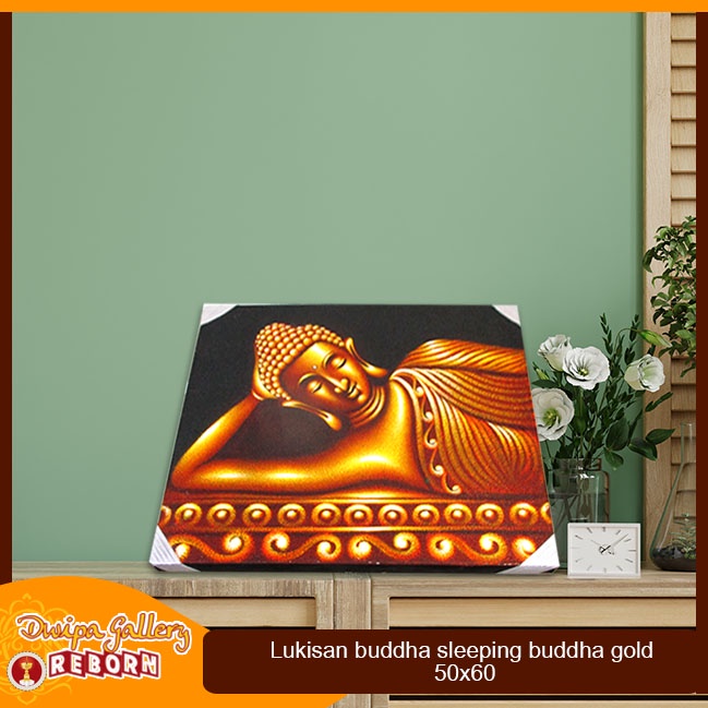 Lukisan Buddha sleeping Buddha Gold 50 x 60