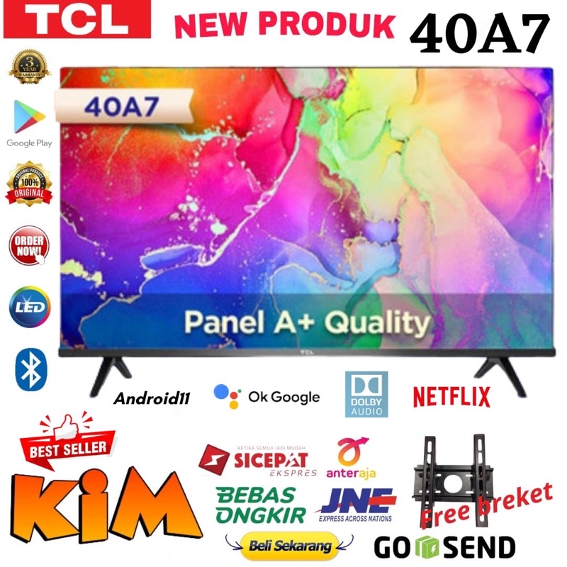 FREE BREKET!!! TCL LED TV 40 inch 40A7 SMART ANDROID 11.0 FHD DOLBY AUDIO - PANEL A+