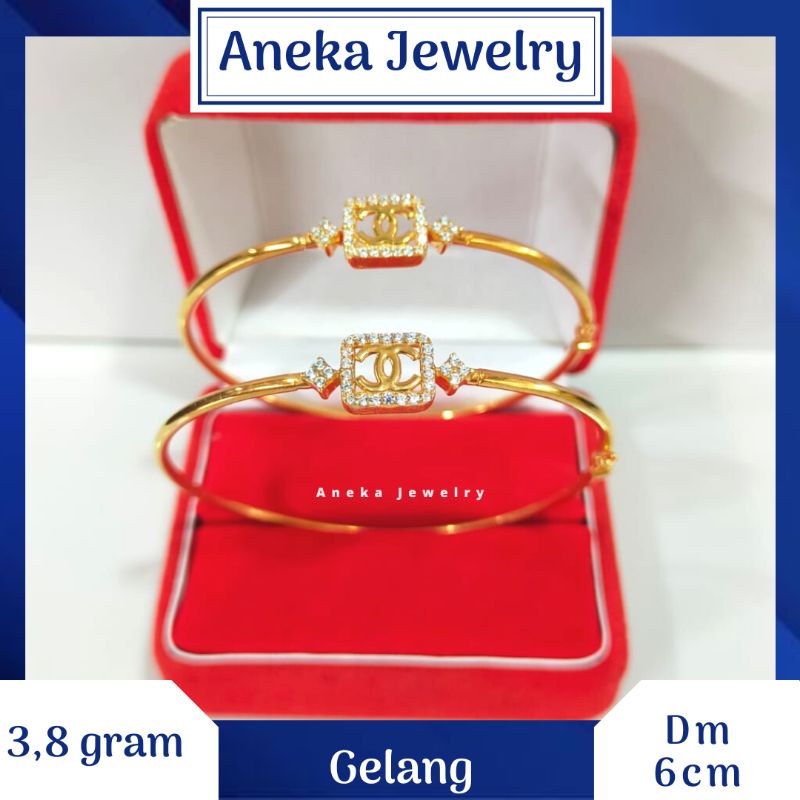 Gelang Pipa Fashion Kotak Cor Mata2, Perak 925, Lapis Emas Rosegold