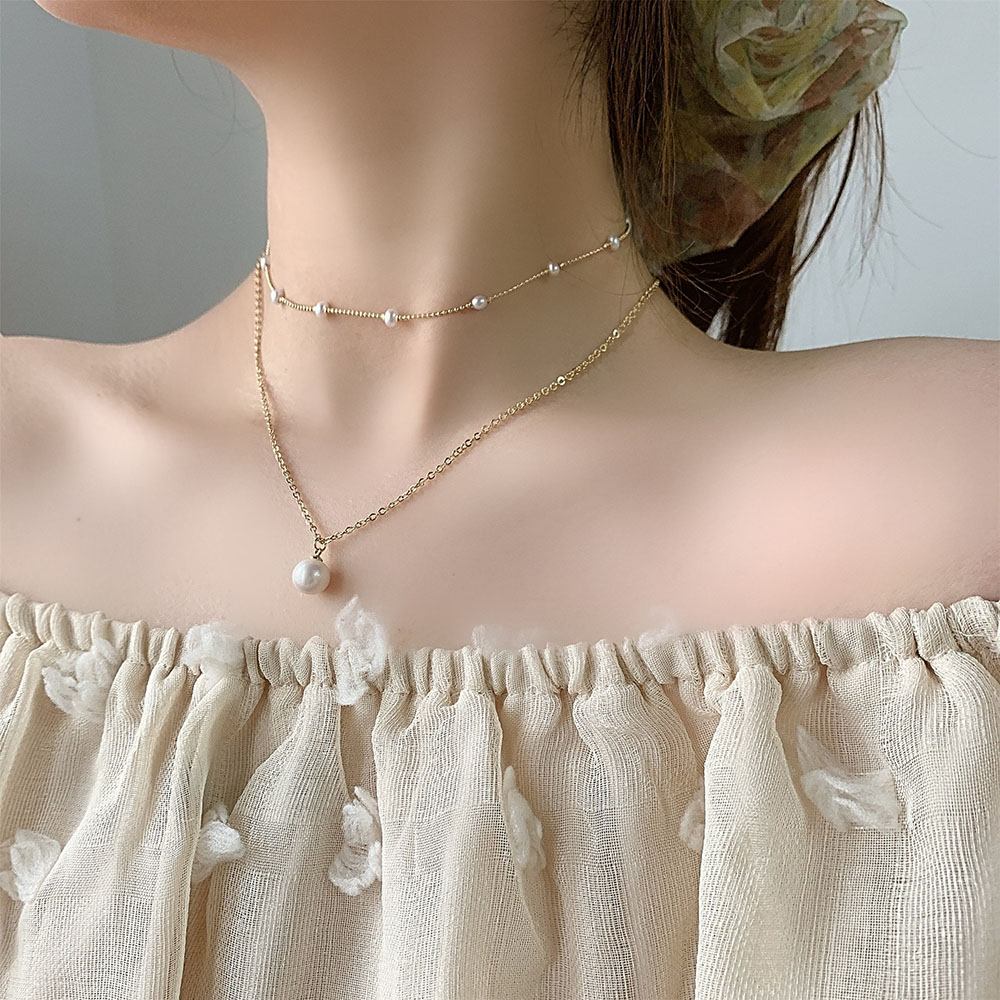 【COD Tangding】Three-layer Chain Butterfly Pearl Pendant Necklace Ins Clavicle Chain Fashion Accessories Jewelry