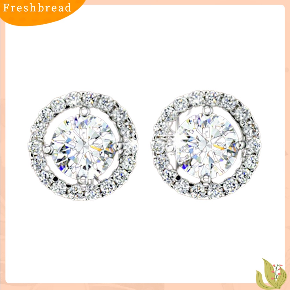 Fresh| Anting Stud Bentuk Bulat Aksen Berlian Imitasi Bahan Alloy Untuk Wanita