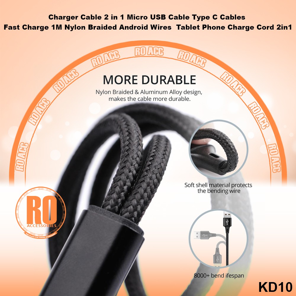 [RO ACC] NVN-KD10 2IN1 KABEL CHARGER MICRO USB / TYPE C DEVICES PREMIUM QUALITY