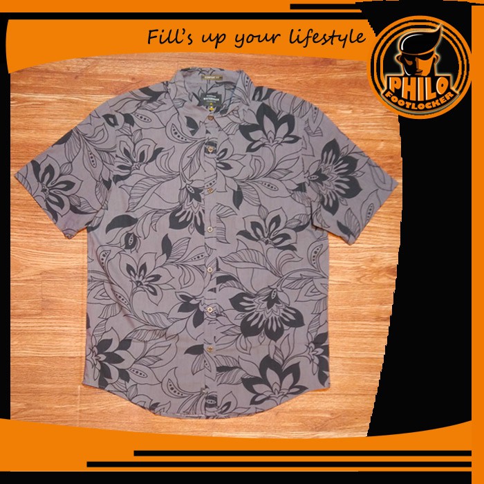 Kemeja Surfing Pria Cowok Lengan Pendek Quiksilver QS13 Abu Motif Original Branded Casual Keren Baru