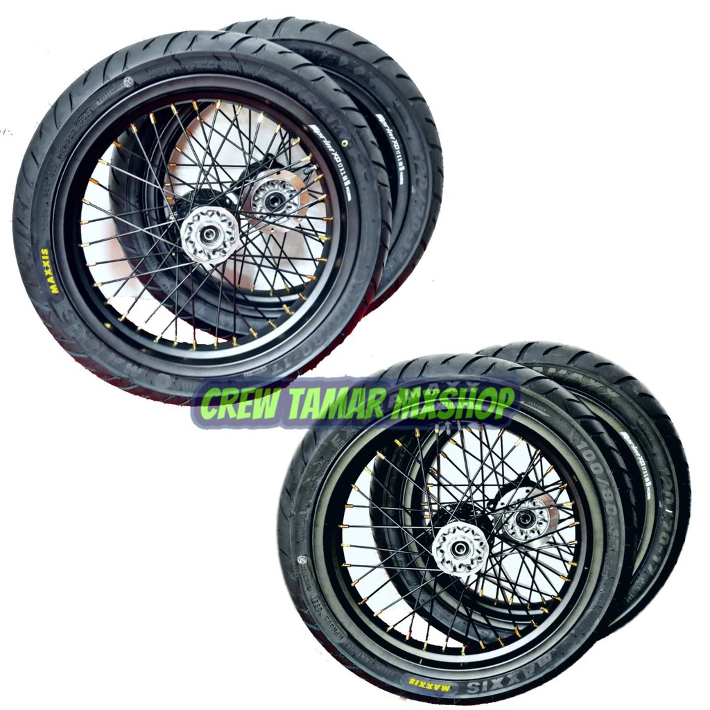Wheelset Supermoto KLX 300/350 Ban Maxxis Baru Ring 17 PNP D-Tracker 150
