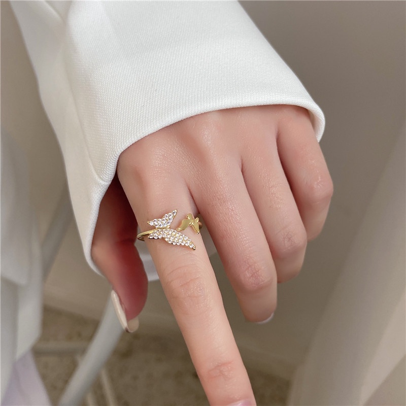 Open South Korea Forest Butterfly Ring Personality Fashion Diamond Ring Ring Simple Diamond Index Finger Ring Female Sexy Girl Jewelry