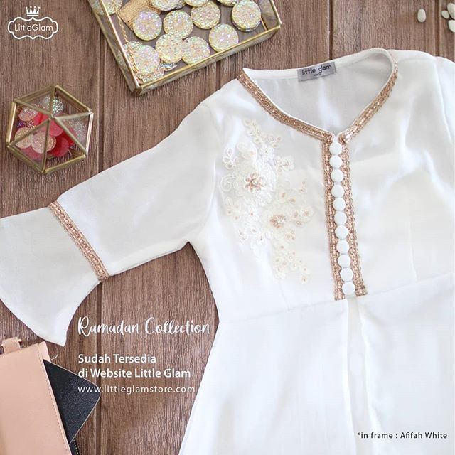 Baju    muslim dress anak perempuan Putih Little Glam Afifah