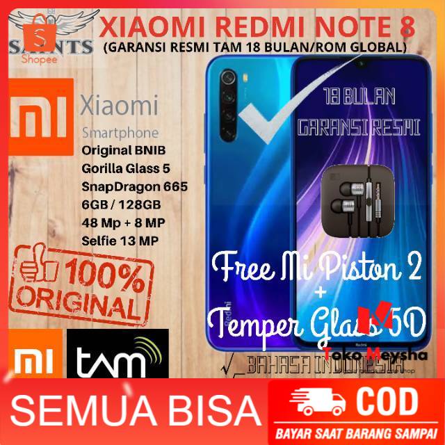 Xiaomi Redmi Note 8 Tam Ram 4GB Rom 64GB 6/128 4/64 3/32 Garansi Resmi Tam 15 Bulan