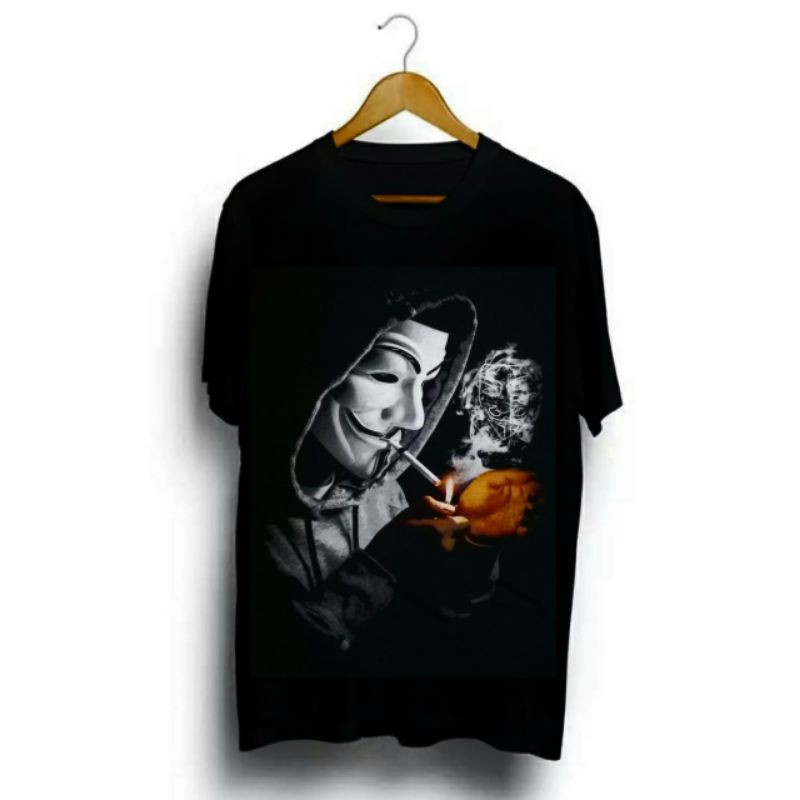 T-SHIRT BAJU KAOS DISTRO/KAOS KEREN/KAOS MURAH HACKER MEROKOK HITAM