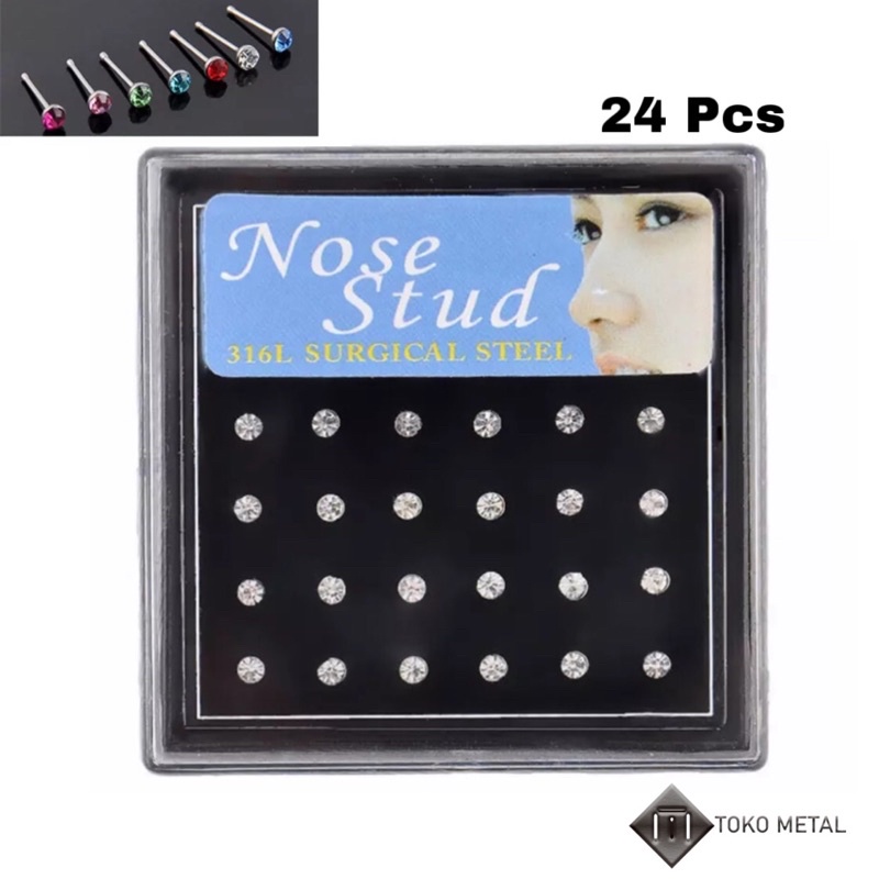 ANTING HIDUNG/NOSE STUD BOX MIKA 24 PCS UNTUK WANITA &amp; PRIA [ TOKOMETAL ]