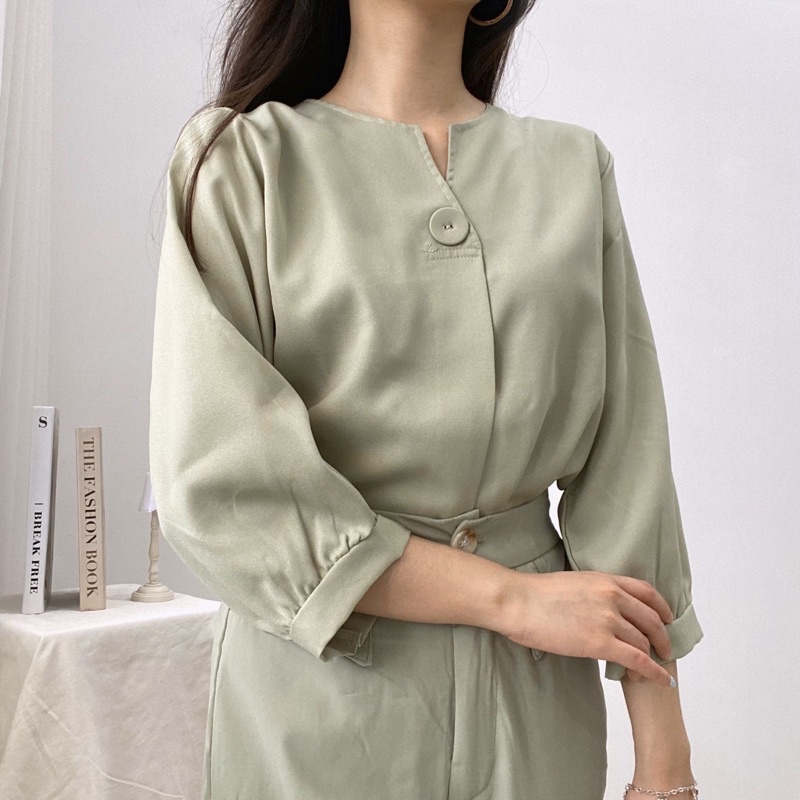 ALMI V-Neck Blouse One Button Formal Daily Baju Kantor 0371