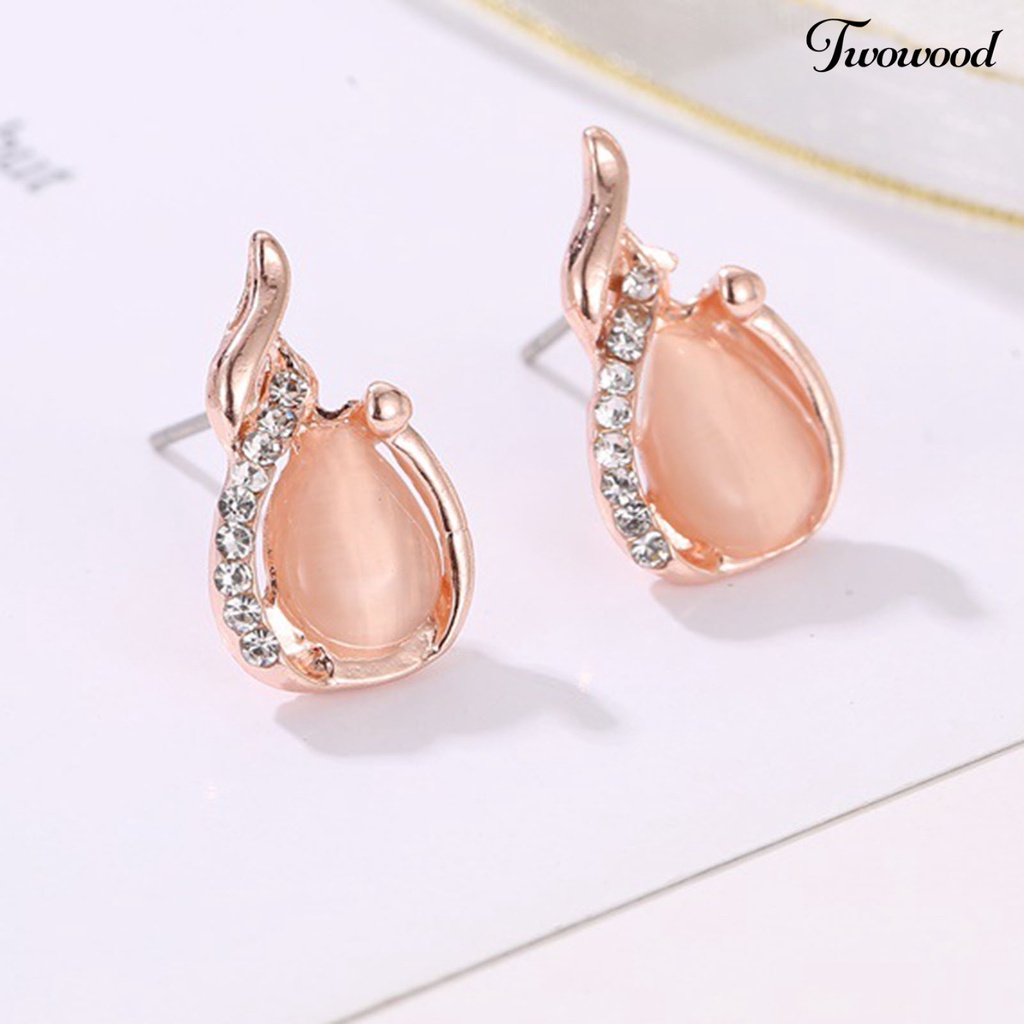 2pcs / Set Anting Dan Kalung Dengan Liontin Water Drop Opal Tiruan Bahan Alloy