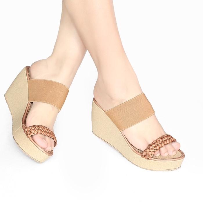 PROMOSI  9.9 SENDAL WEDGES WANITA SLOP KARET TINGGI 7cm TERBARU KEKINIAN SANDAL SELOP WADGES PEREMPU