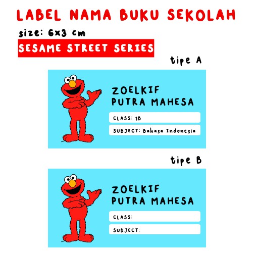 

LABEL NAMA BUKU SEKOLAH - SESAME STREET SERIES