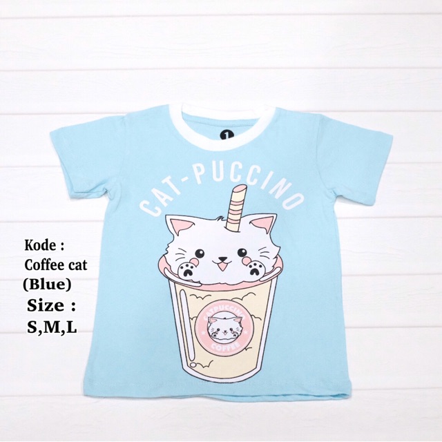 Baju Kaos  katun anak  lengan pendek coffee cat t shirt 