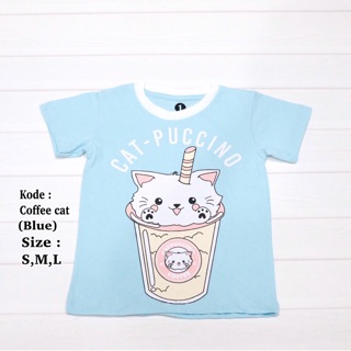  Baju  Kaos  katun anak lengan pendek coffee cat t shirt 