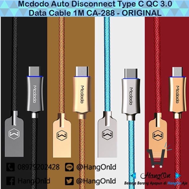 Kabel McDodo Auto Disconnect Cable Microusb/TypeC/Lightning ios Data Cable 1M - ORIGINAL