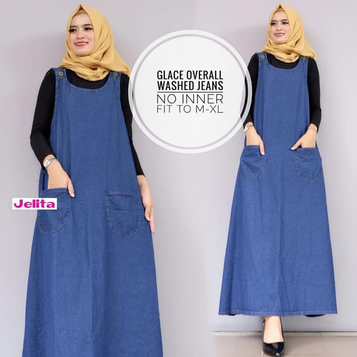 Glace Overall Jeans Fashion Wanita Outer [Ld100] matt Jeans Wash [NO INNER] Bawah Mayung Fit XL