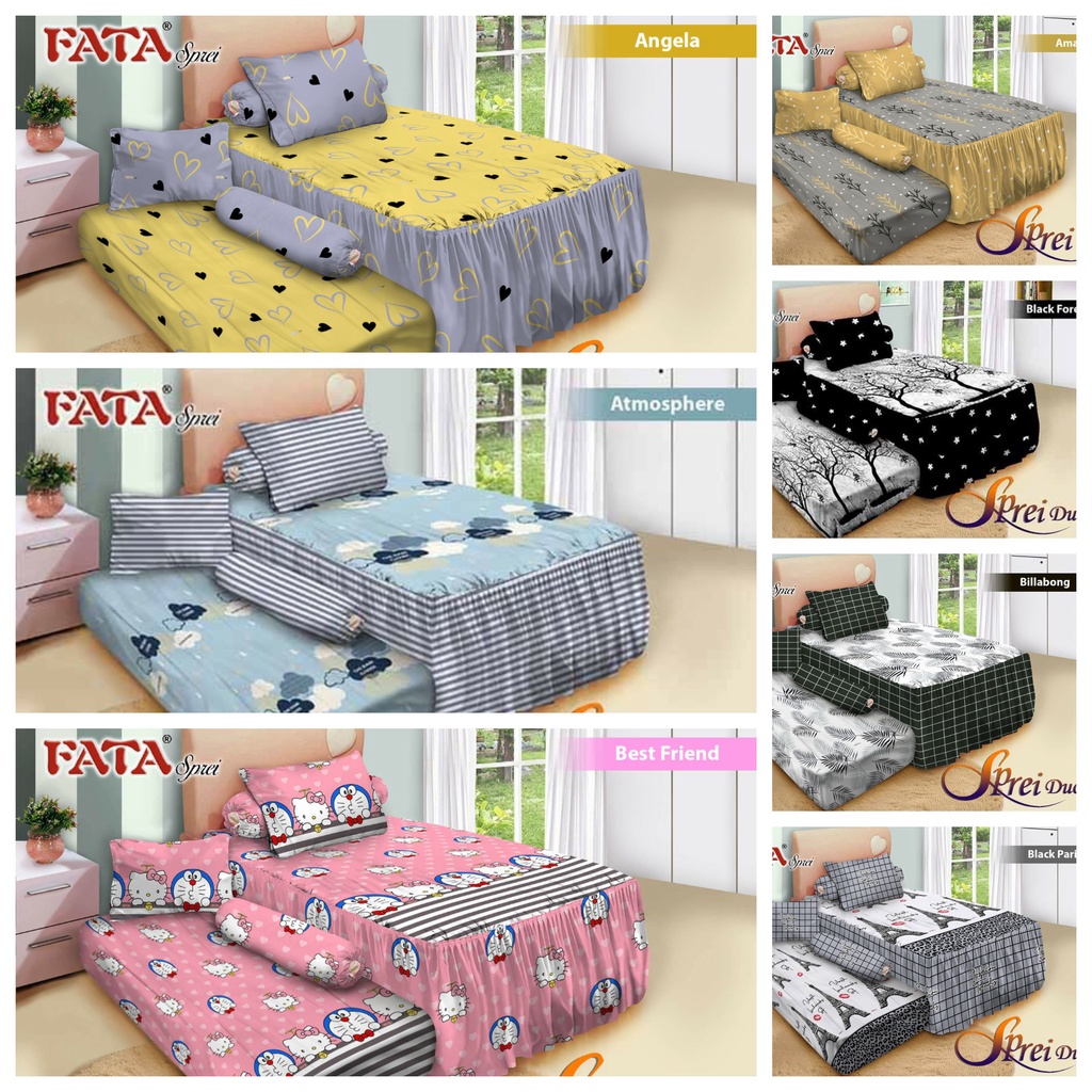 Sprei Merk Fata Sorong Dua 2in1 Ukuran 120x200 Rumbai Dan Flat/Fitted Kasur No 3 Kasur 2 Tingkat Kam