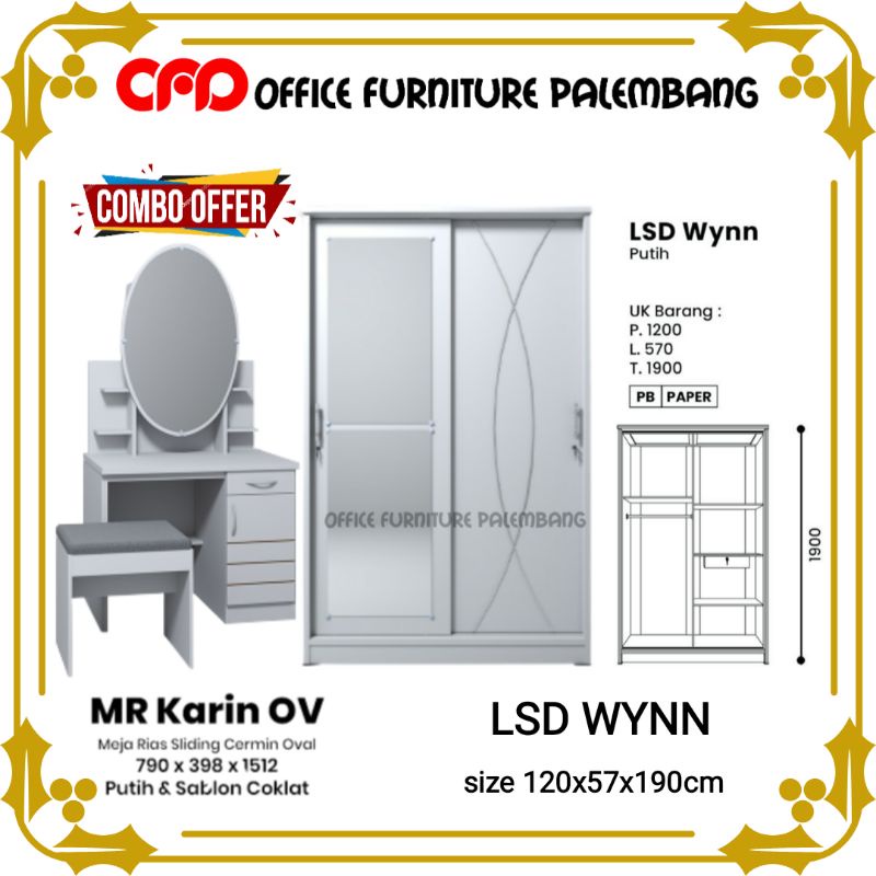 paket lemari pakaian 2 pintu sliding dan meja rias olympic lsd wynn + mr karin kt
