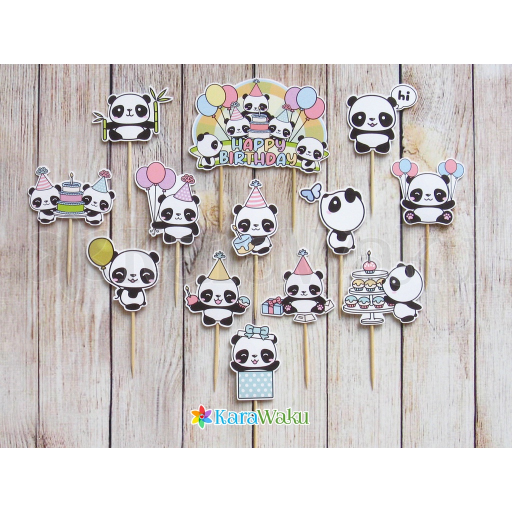 

Panda Cake Topper / Hiasan Dekorasi Tusukan Kue Cupcake Puding Ulang Tahun Karakter Lucu (1 set)