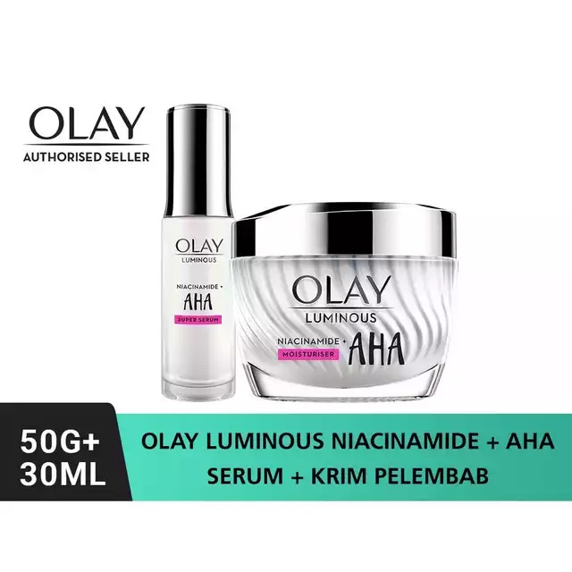 Olay Set Luminous Niacinamide AHA Cream 50gr dan Serum Skincare Brightening 30ml