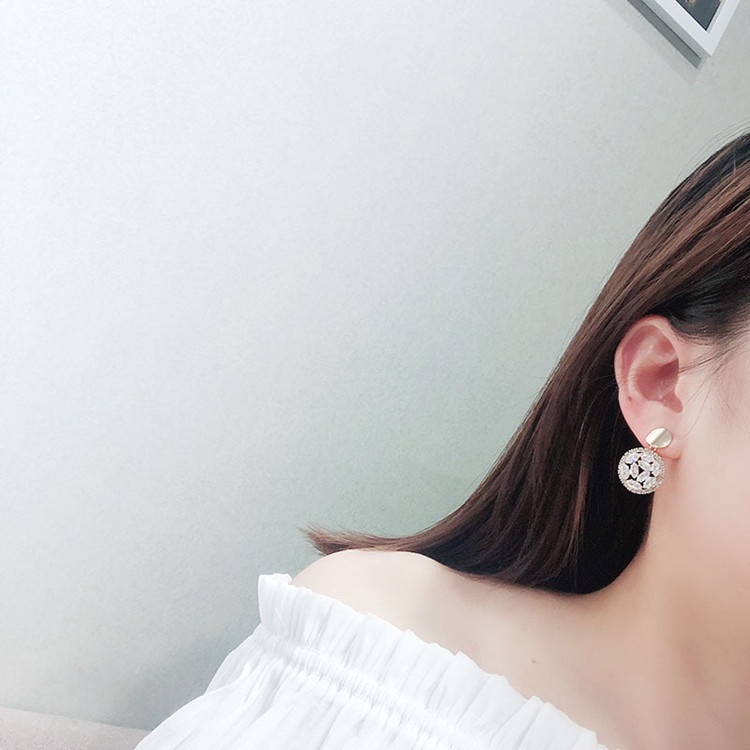 Anting Tusuk Silver S925 Desain Gelombang Berlian Bentuk Bulat (Takota 042)