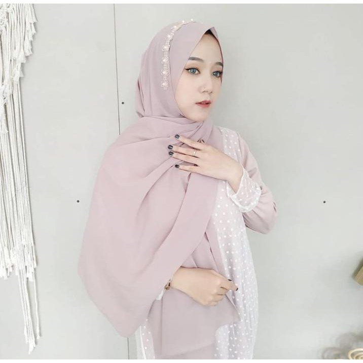 (BISA COD) Pashmina Shanum Payet Bunga Mutiara Pasmina Tali Diamond Hijab Jilbab Instant Premium