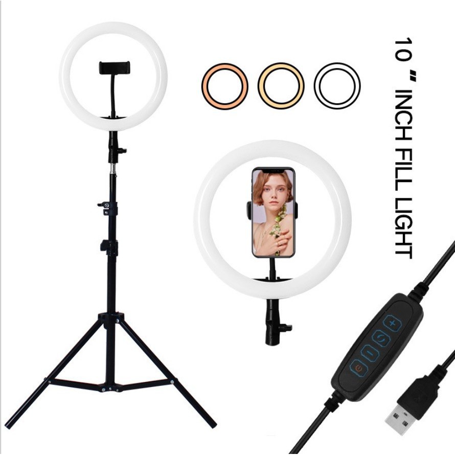 Ring Light 26cm + Tripod 2m - Lampu Makeup - Lampu Selfie - Lampu Vlog