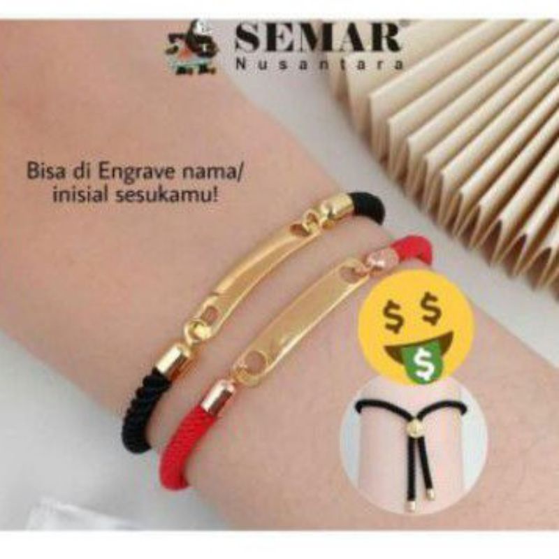 Gelang Tali Serut Plat SQ5//Ukir Nama "semar nusantara"