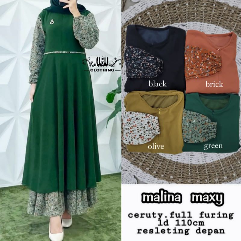 Malina Maxy - New Gamis Ceruty Babydoll Benita Maxy Ld 110 Resleting Depan