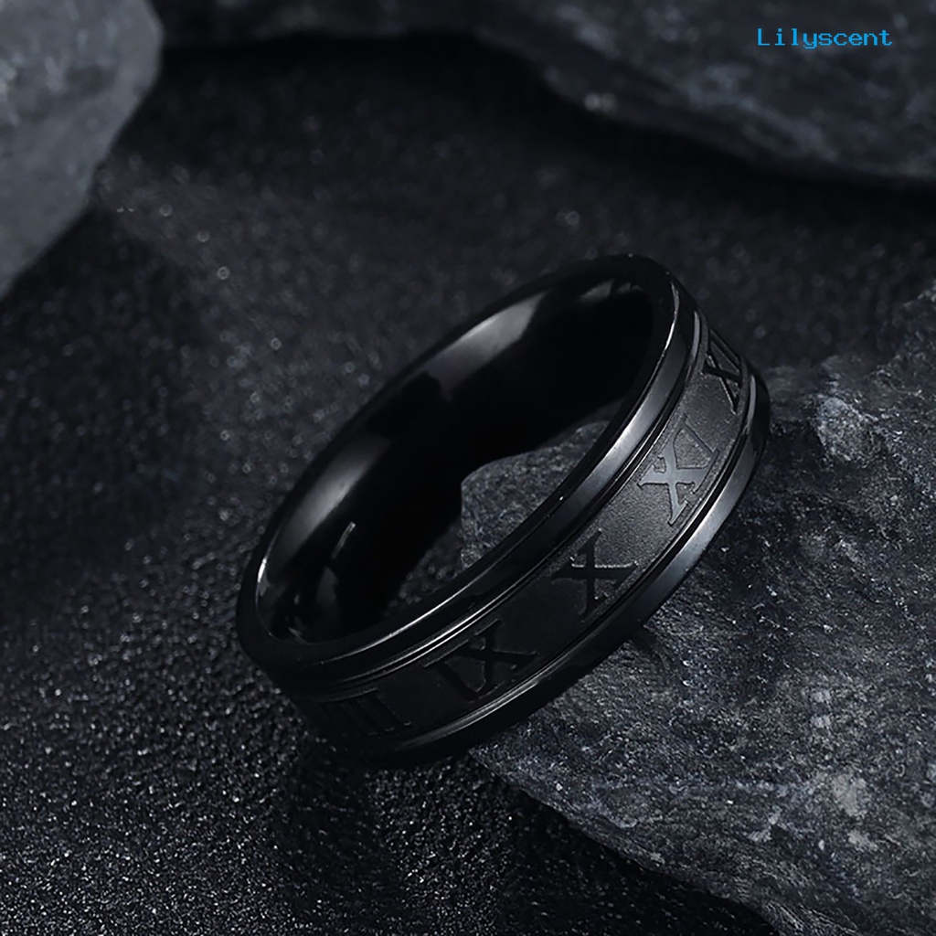 Ls Cincin Titanium Steel Desain Angka Romawi Gaya Punk Untuk Unisex