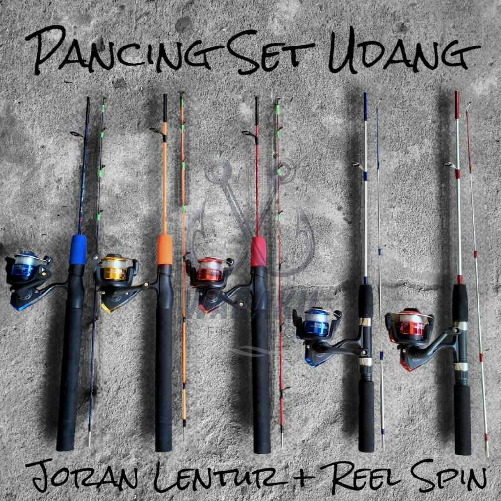 Set Pancing Udang Joran Fiber Lentur + Reel Spin 200 Plus bonus senar