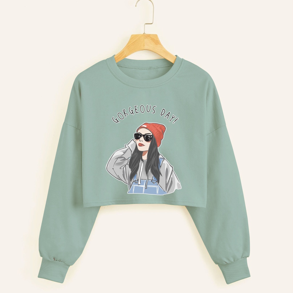 Sweater croope wanita GORGEOUS DAY baju croptee cewek murah