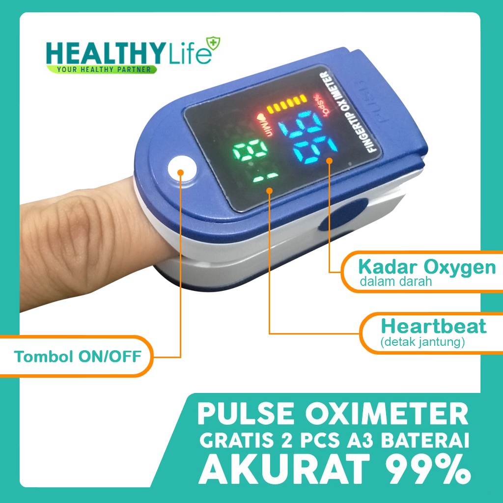 Pulse Oxymeter (Alat Ukur Kadar Oksigen / Saturasi Oksigen) fingertip Oximeter