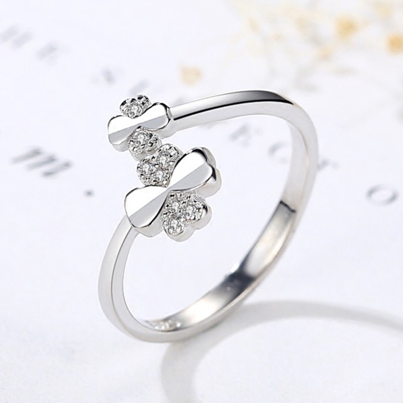 Cincin Model Terbuka Desain Daun Semanggi 4 Kelopak untuk Wanita Opening Finger Ring