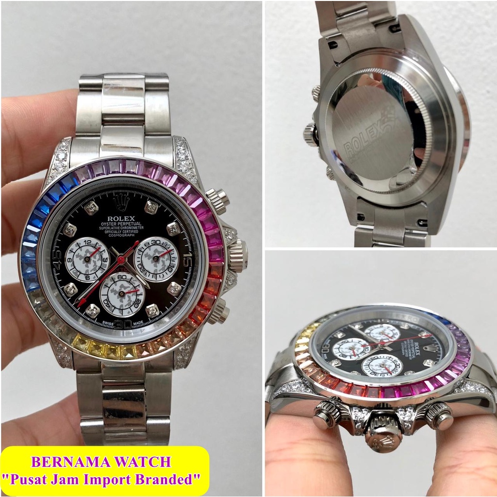 CASH BACK  JAM TANGAN PRIA BRANDED ROLEX DAYTONA RAINBOW MATIC DIAMETER 42MM JAM TANGAN KASUAL PRIA 
