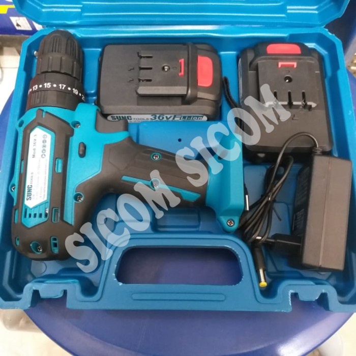 Cordless Drill 36V 2 baterai Bor Impact Drill Kayu Besi Tembok SUNC