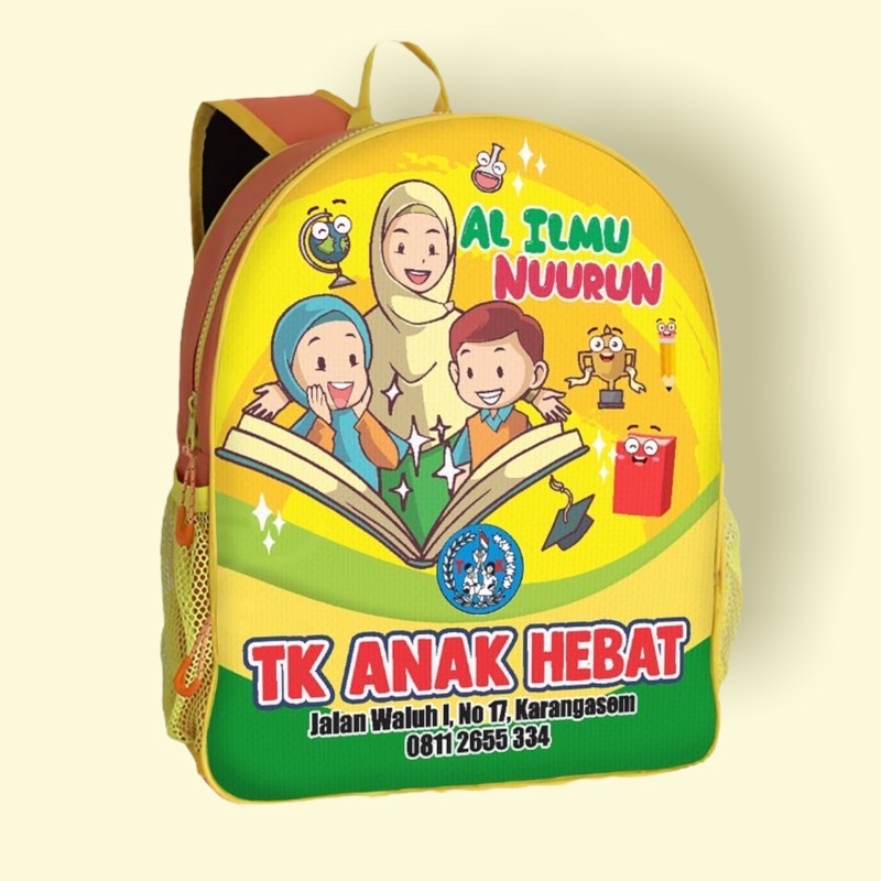 

Tas Anak Custom - Tas Anak PAUD/TK Tema Sekolah Muslim 04 [KidBags Non Kantong] - 1 HARI JADI