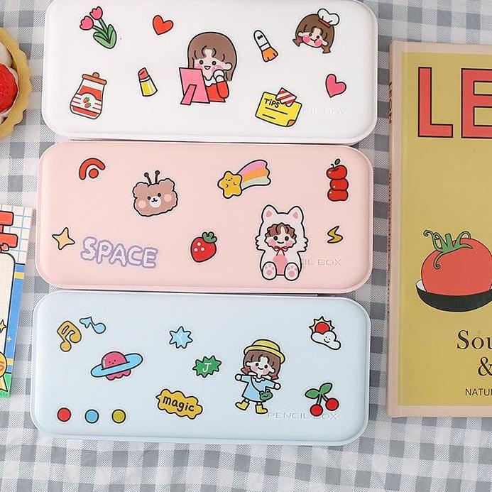 

【STAR】 Kotak Pensil Pastel Sekat Korean Stuff Aesthetic Scrapbook Jurnal Bujo DIY Pencil Case- s12 murah